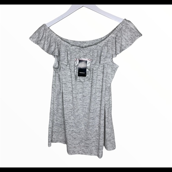 NWT TORRID Off Shoulder Blouse/Top With Ruffle Detail Oatmeal/Grey Size 1X - Picture 10 of 10